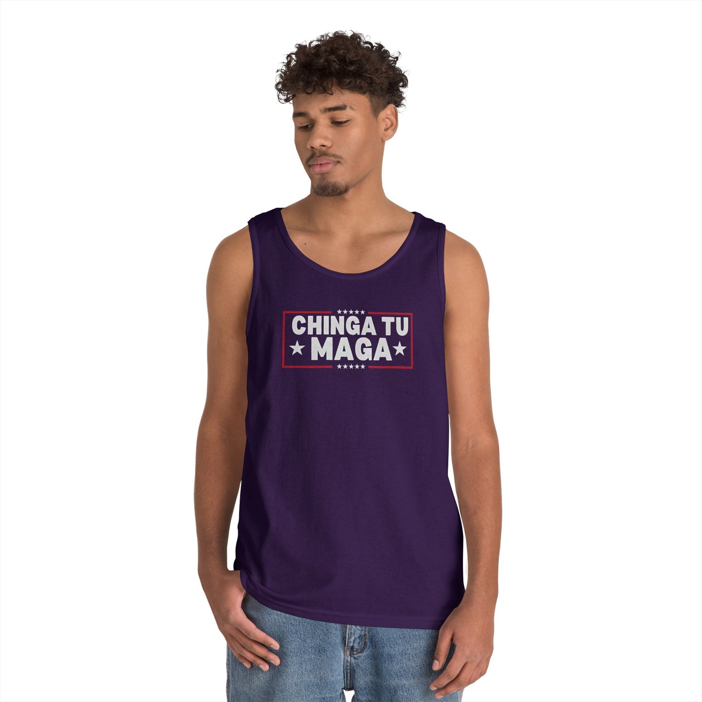 Chinga Tu Maga Tank Top | Unisex Heavy Cotton Tank | Casual Summer Wear, Funny Gift, Party Outfit, LGBTQ+ Pride Apparel, Statement Tee