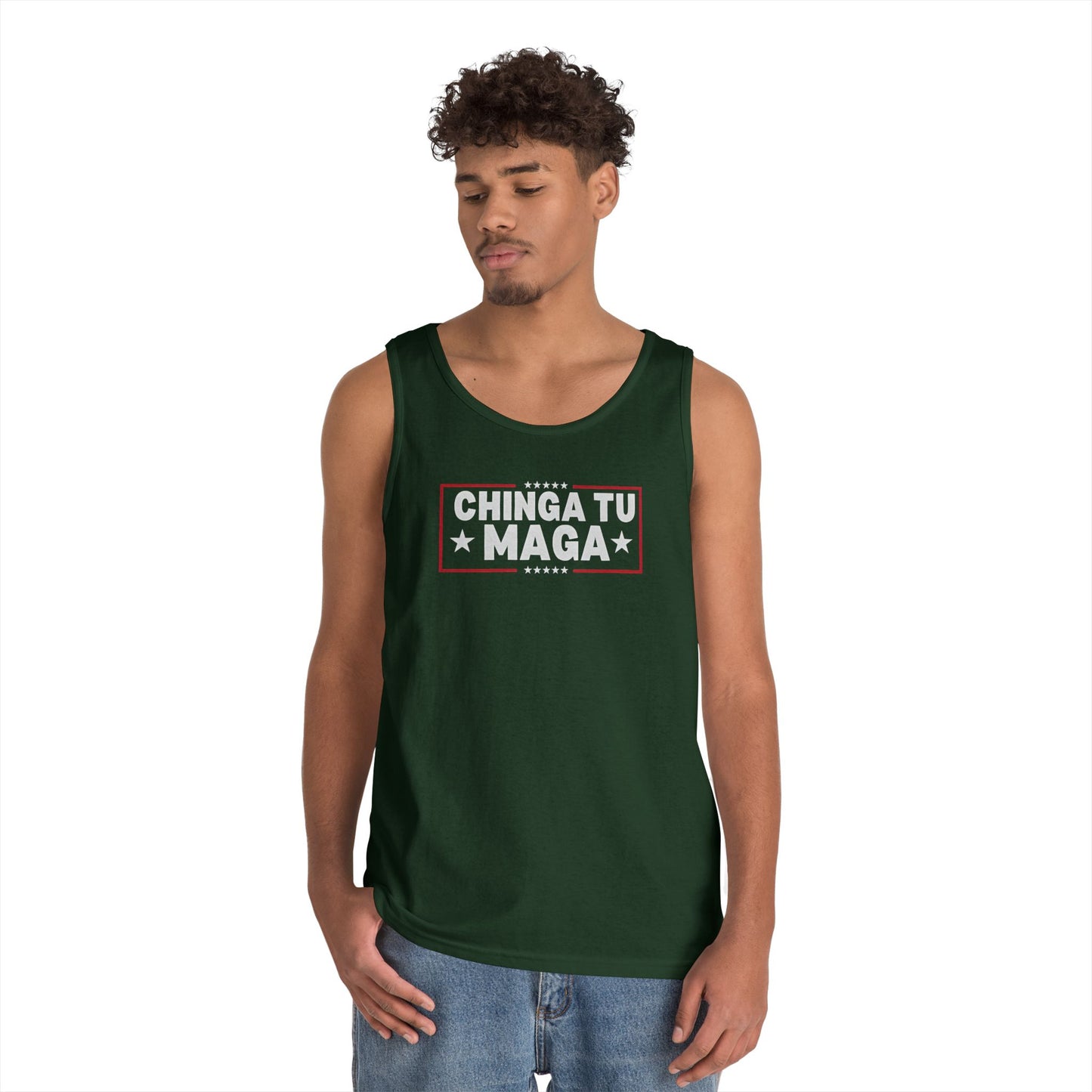 Chinga Tu Maga Tank Top | Unisex Heavy Cotton Tank | Casual Summer Wear, Funny Gift, Party Outfit, LGBTQ+ Pride Apparel, Statement Tee
