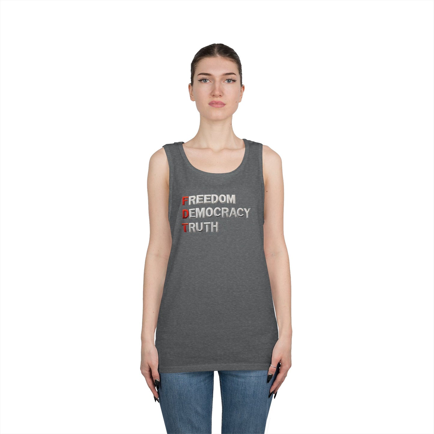 Freedom Democracy Truth FDT Unisex Heavy Cotton Tank Top - Freedom Democracy Truth Tee, Gift for Activists, Copyleft [...]
