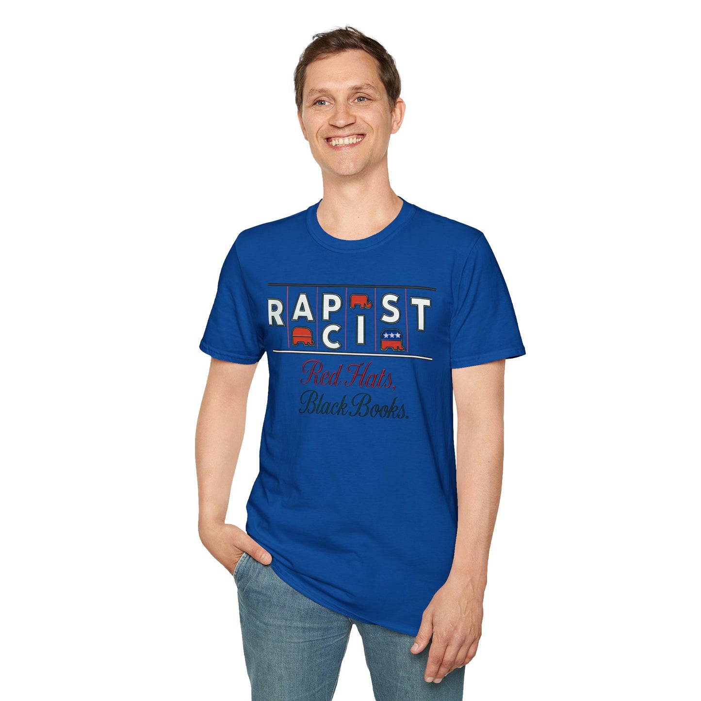 Red Hats, Black Book. Unisex Softstyle T-Shirt, Casual Tee, Statement Shirt, Political Humor, Gift for Activists, Unisex Graphic Tee