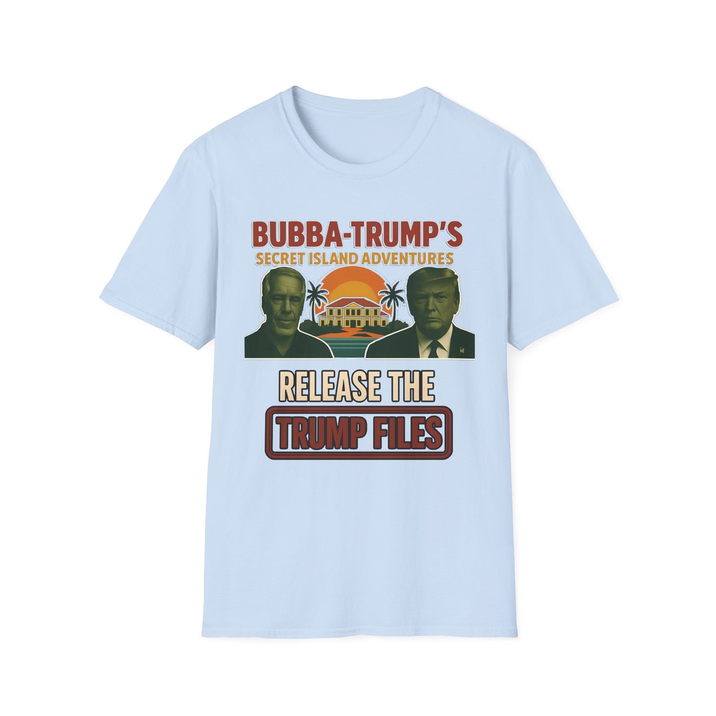 "Bubba-Trump's Secret Island Adventures: Release the Trump Files" Retro Political Tee, release ALL the Files - Un-Redacted!