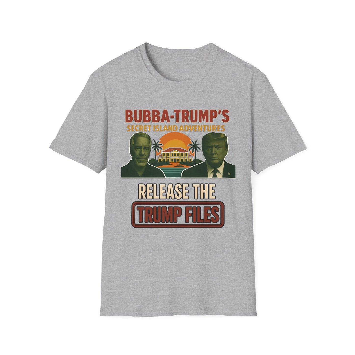"Bubba-Trump's Secret Island Adventures: Release the Trump Files" Retro Political Tee, release ALL the Files - Un-Redacted!