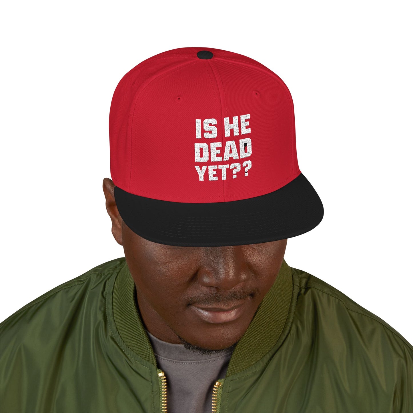 Is He Dead Yet?? Snapback Hat, Humorous Embroidered Cap, Casual Headwear for Friends, Party Accessory, Gift for Gamers