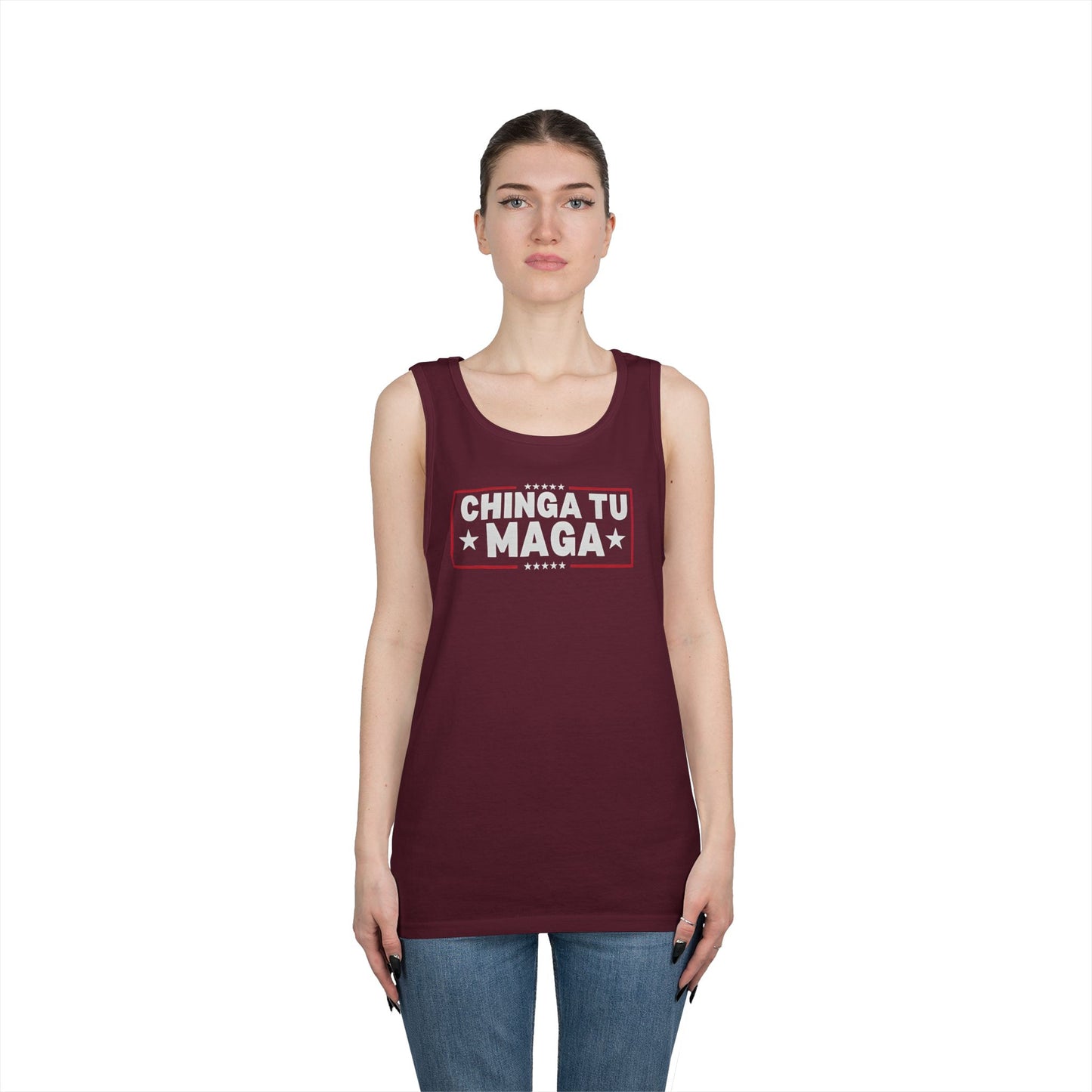 Chinga Tu Maga Tank Top | Unisex Heavy Cotton Tank | Casual Summer Wear, Funny Gift, Party Outfit, LGBTQ+ Pride Apparel, Statement Tee