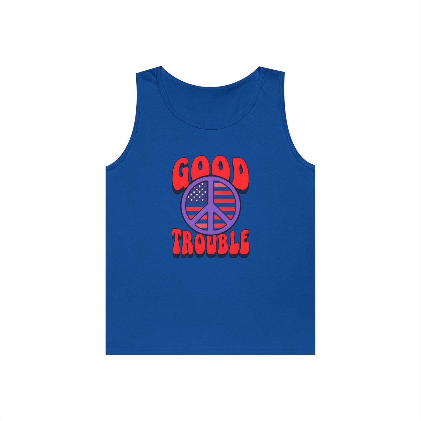 Patriotic Peace Tank Top - Unisex Heavy Cotton | Good Troubles Shirt for Summer, Beach, Travel, Festivals, BBQs