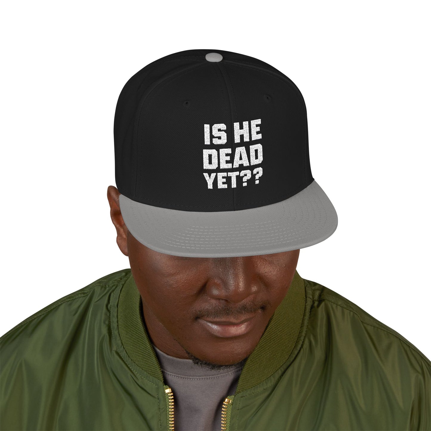 Is He Dead Yet?? Snapback Hat, Humorous Embroidered Cap, Casual Headwear for Friends, Party Accessory, Gift for Gamers