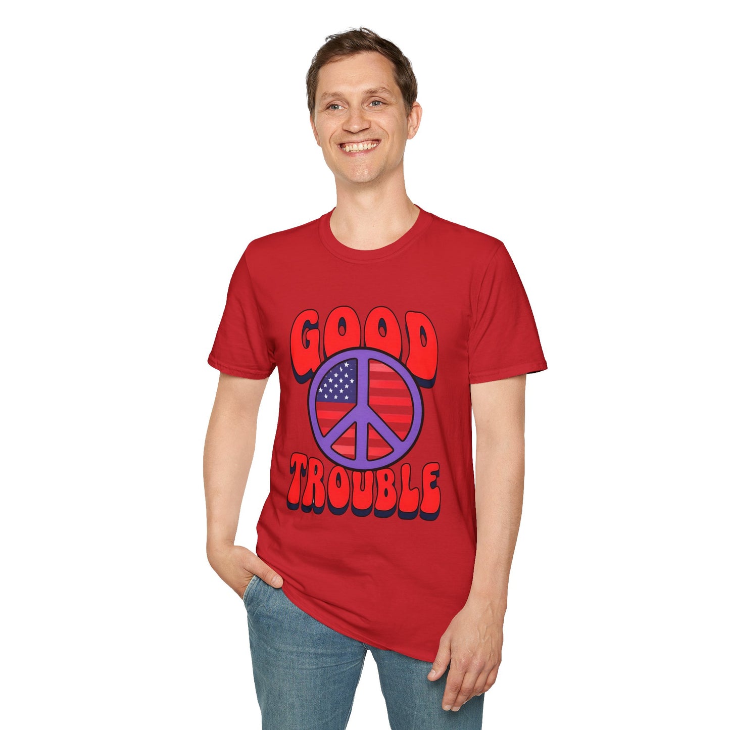 Peace & Good Trouble Unisex T-Shirt, Retro Graphic Tee, Casual Wear, Gift for Activists, July 4th Celebration Shirt