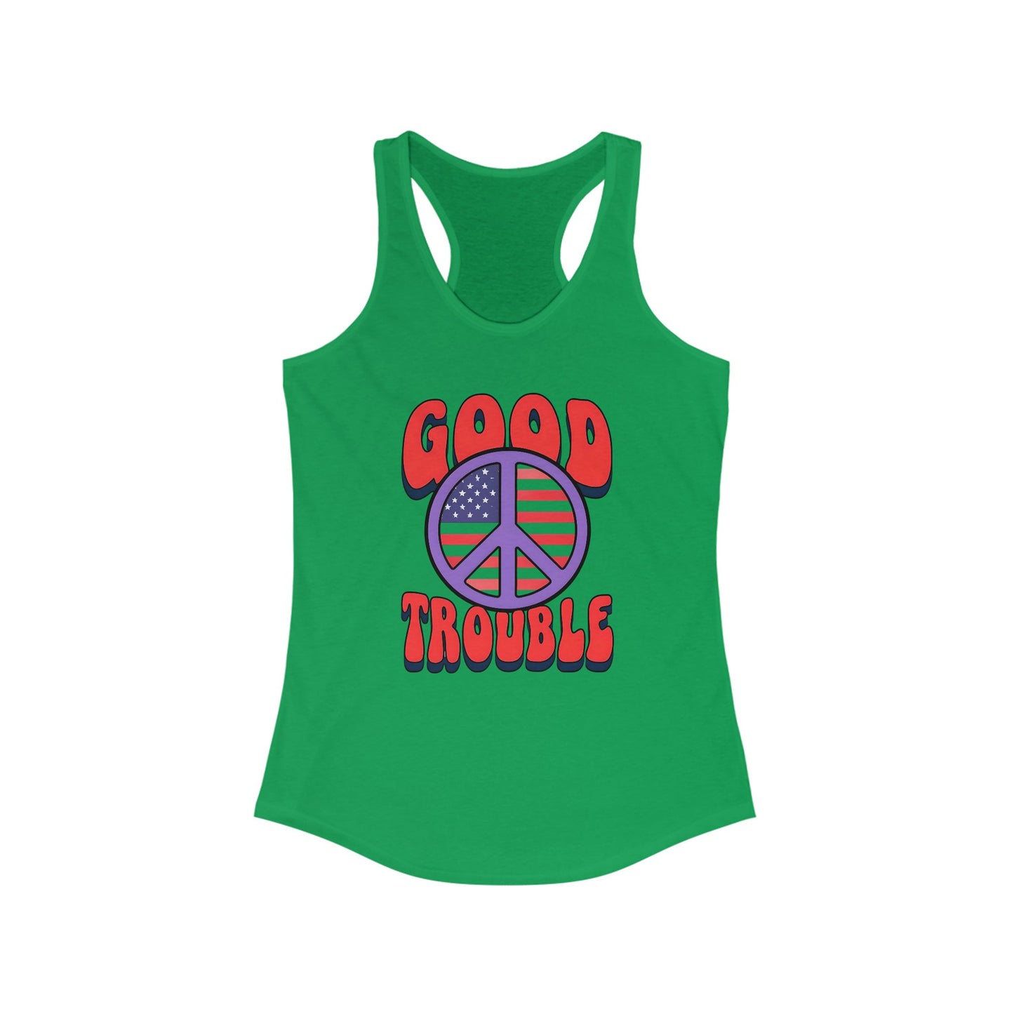 Good Trouble Women's Racerback Tank Top, Peace Design, Summer Top, Workout Apparel, Gift for Activists, Casual Wear