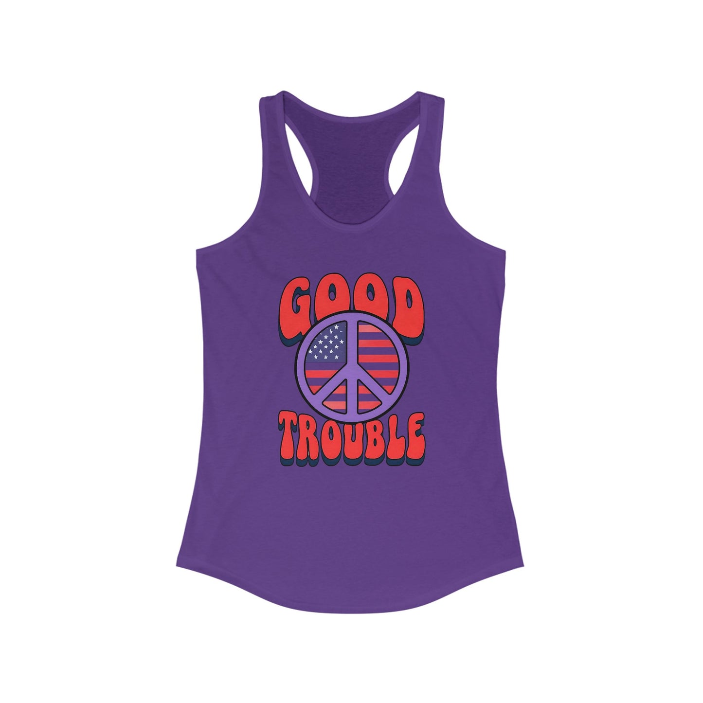 Good Trouble Women's Racerback Tank Top, Peace Design, Summer Top, Workout Apparel, Gift for Activists, Casual Wear
