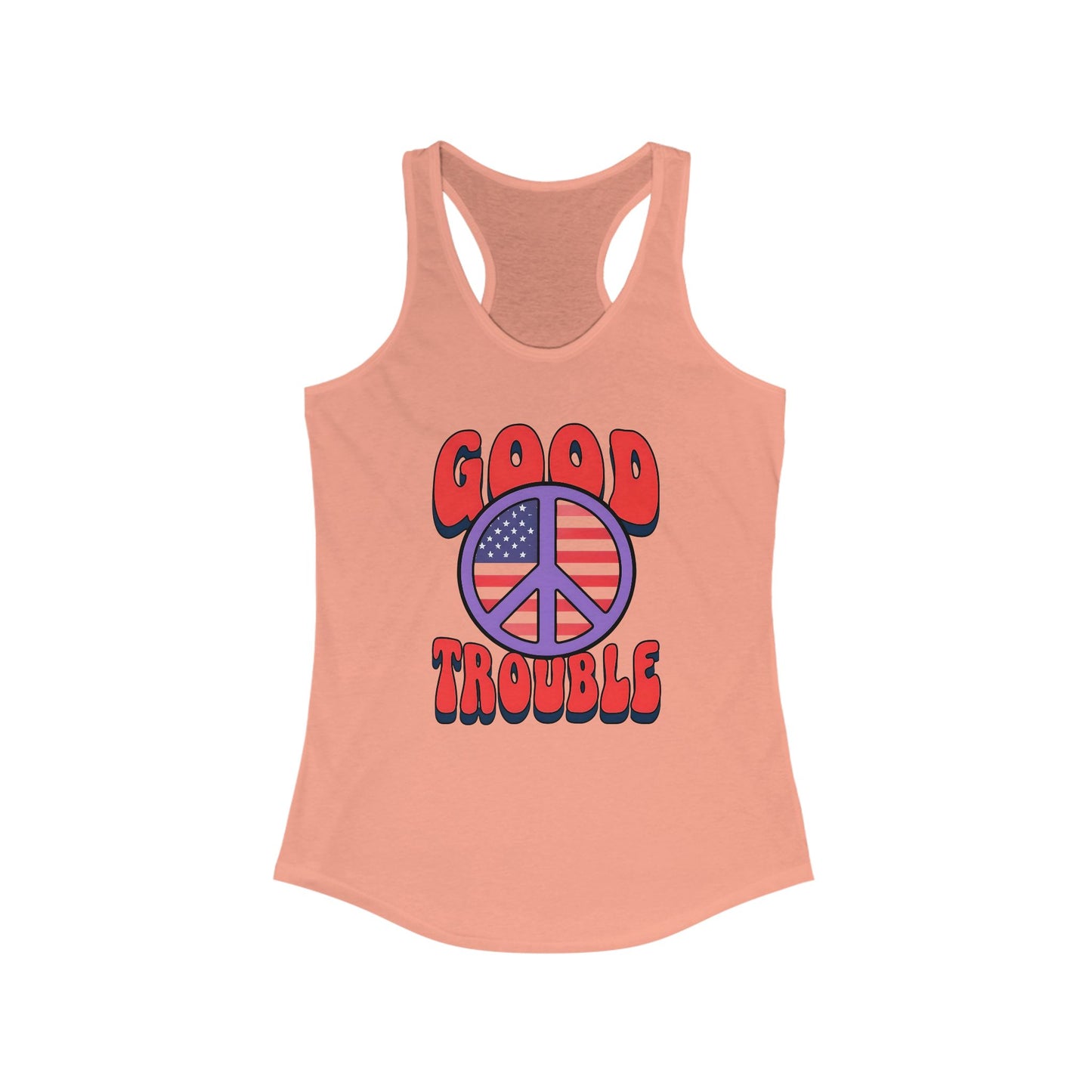 Good Trouble Women's Racerback Tank Top, Peace Design, Summer Top, Workout Apparel, Gift for Activists, Casual Wear