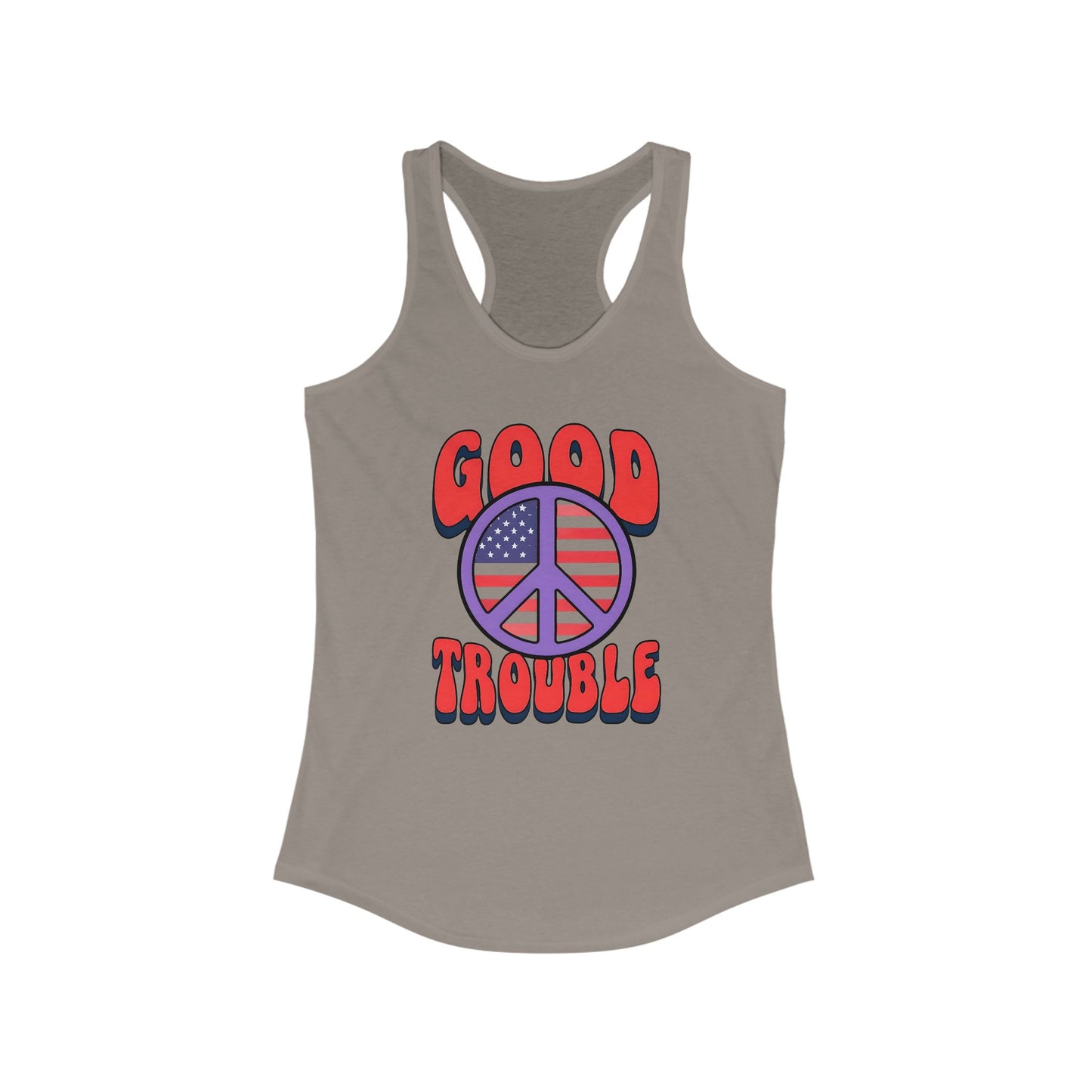 Good Trouble Women's Racerback Tank Top, Peace Design, Summer Top, Workout Apparel, Gift for Activists, Casual Wear