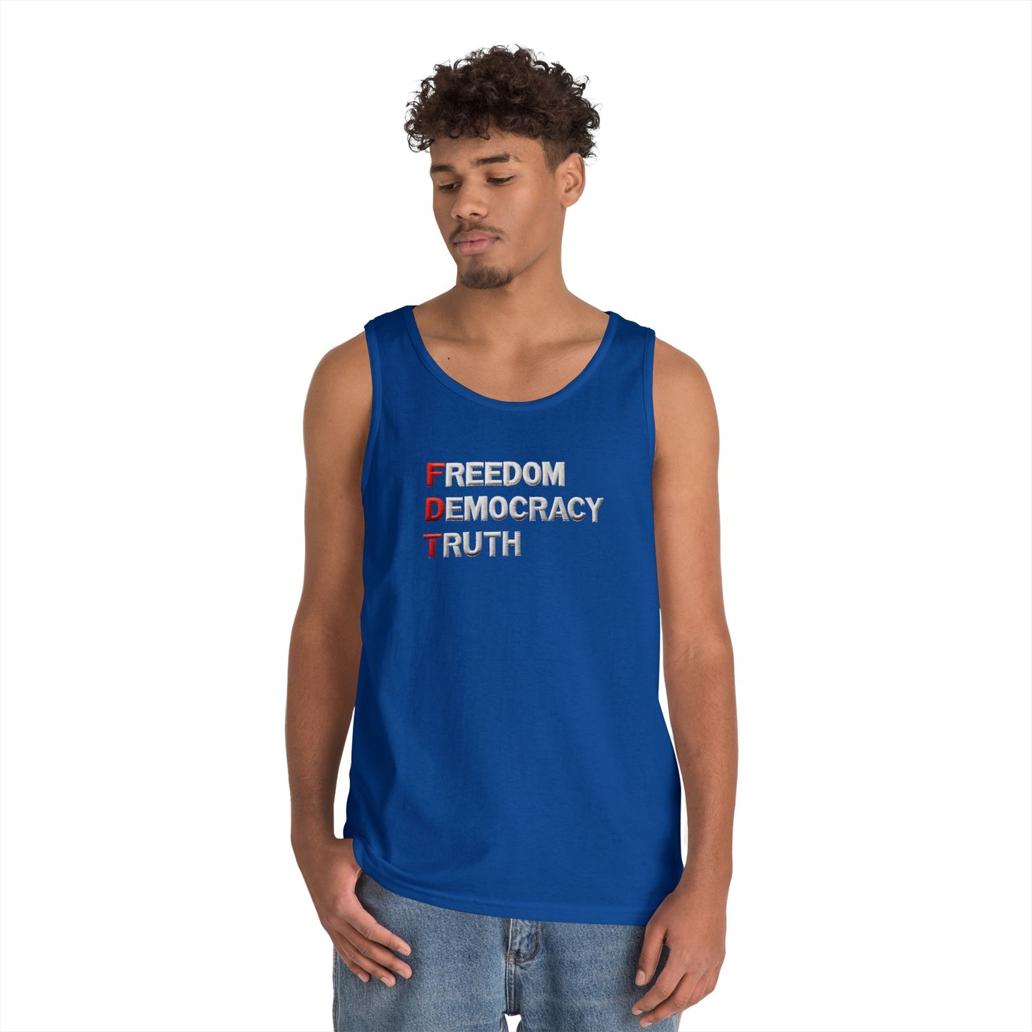 Freedom Democracy Truth FDT Unisex Heavy Cotton Tank Top - Freedom Democracy Truth Tee, Gift for Activists, Copyleft [...]