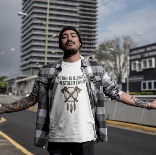 No One is illegal on Stolen Land t-shirt | Eco-Friendly Apparel, Casual Wear, Statement Tee, Social Justice Shirt, Gift Idea