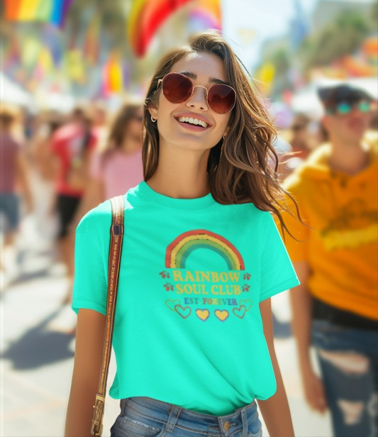 Rainbow Soul Club Pride T-Shirt, Retro Pride Tee, Cute Gift for Friends, LGBTQ+ Celebration Shirt, Summer Vibes Apparel, Casual Everyday