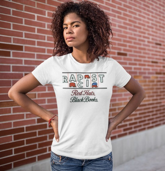 Red Hats, Black Books. Women’s Softstyle Tee: Bold Statement Shirt for Activists, Everyday Wear, Gifts for Friends, Protest Apparel, Comfortable Fashion