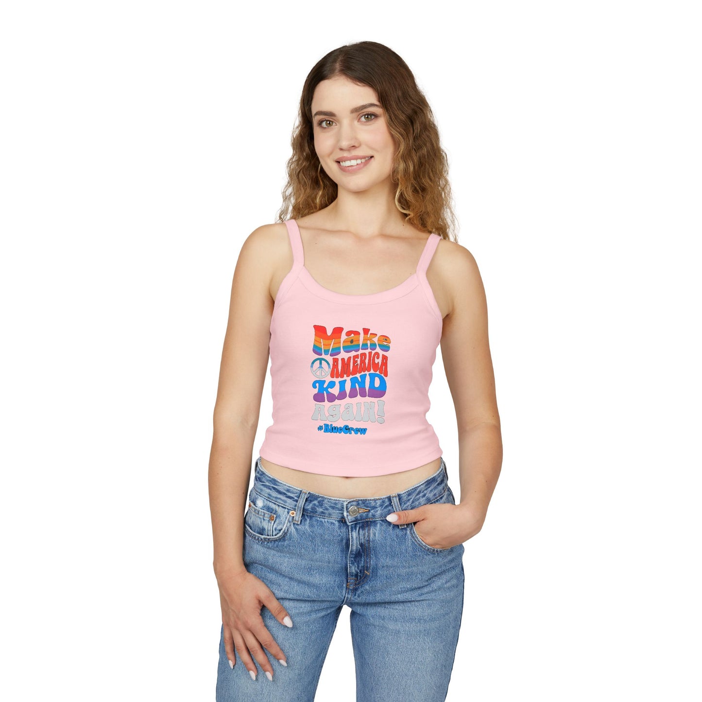 Make America Kind Again #BlueCrew Spaghetti Strap Tank Top, Blue Crew Tank top, Blue Crew Spaghetti Strap Tank Top