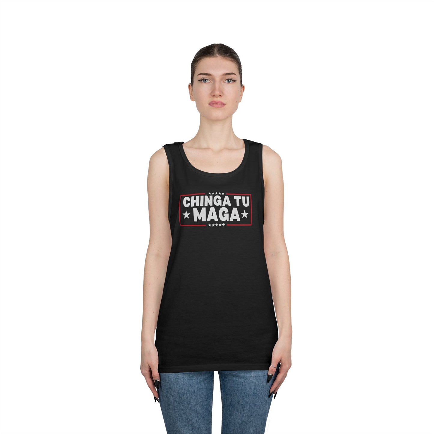 Chinga Tu Maga Tank Top | Unisex Heavy Cotton Tank | Casual Summer Wear, Funny Gift, Party Outfit, LGBTQ+ Pride Apparel, Statement Tee