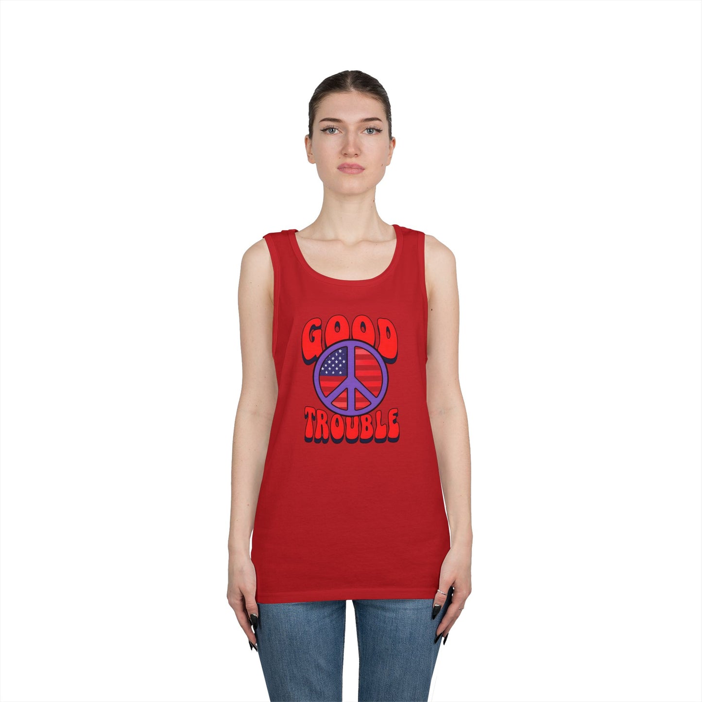 Patriotic Peace Tank Top - Unisex Heavy Cotton | Good Troubles Shirt for Summer, Beach, Travel, Festivals, BBQs