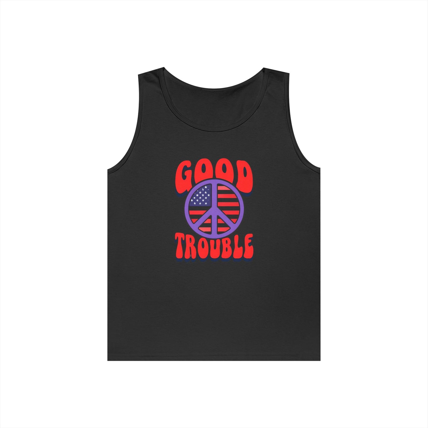 Patriotic Peace Tank Top - Unisex Heavy Cotton | Good Troubles Shirt for Summer, Beach, Travel, Festivals, BBQs
