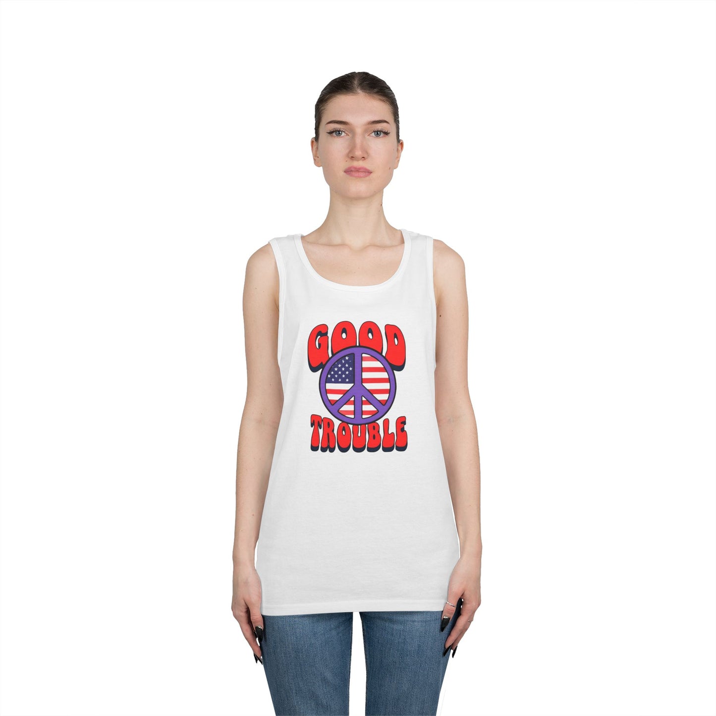 Patriotic Peace Tank Top - Unisex Heavy Cotton | Good Troubles Shirt for Summer, Beach, Travel, Festivals, BBQs