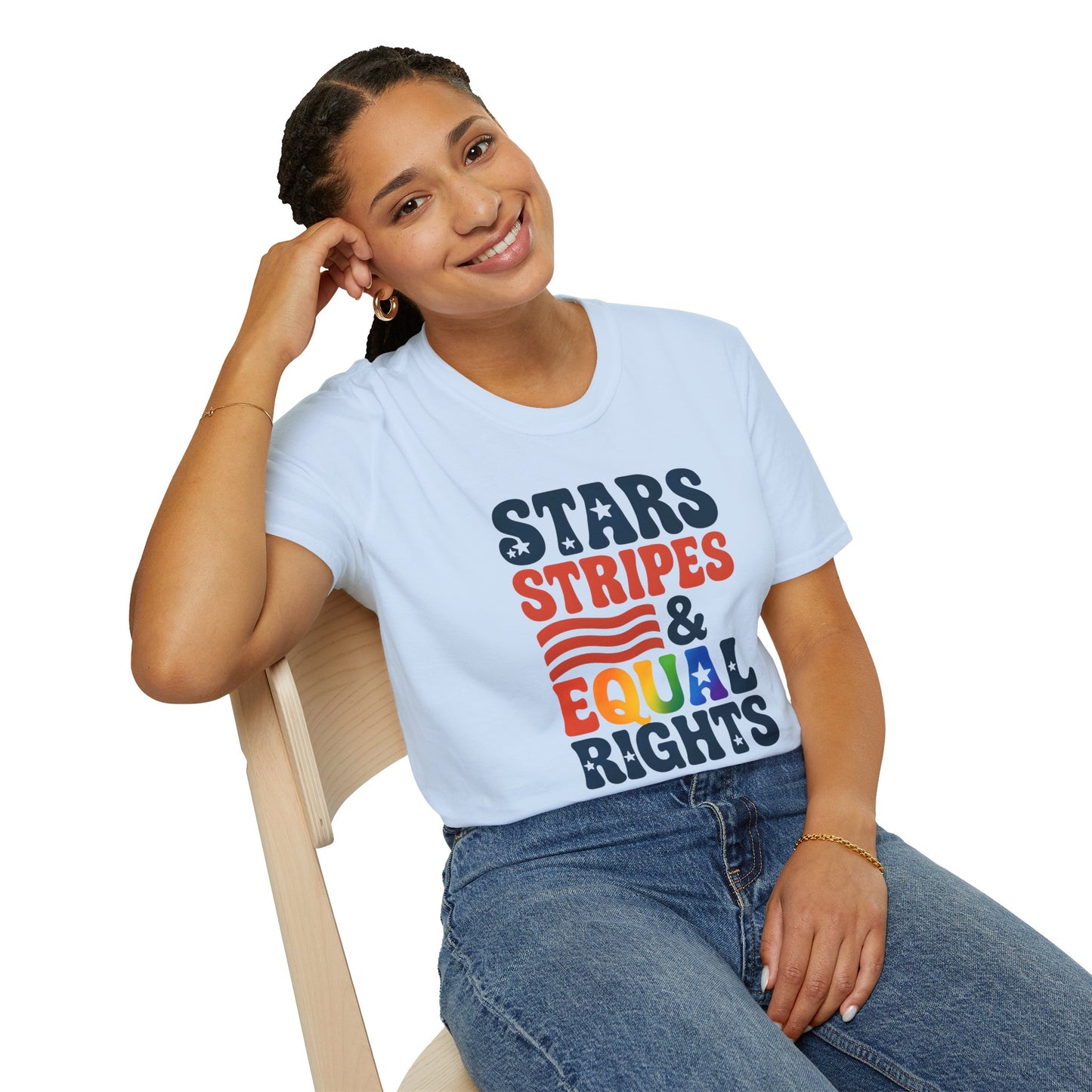 Stars Stripes and Equal Rights unisex tee, Casual protest Gift, LGBTQ tee, Unisex Softstyle Shirt,  Family Wear, gay rights