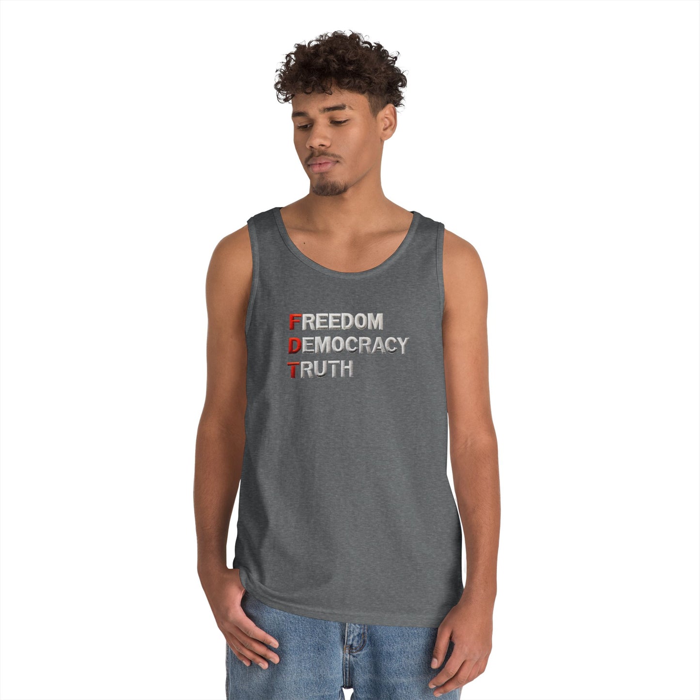 Freedom Democracy Truth FDT Unisex Heavy Cotton Tank Top - Freedom Democracy Truth Tee, Gift for Activists, Copyleft [...]