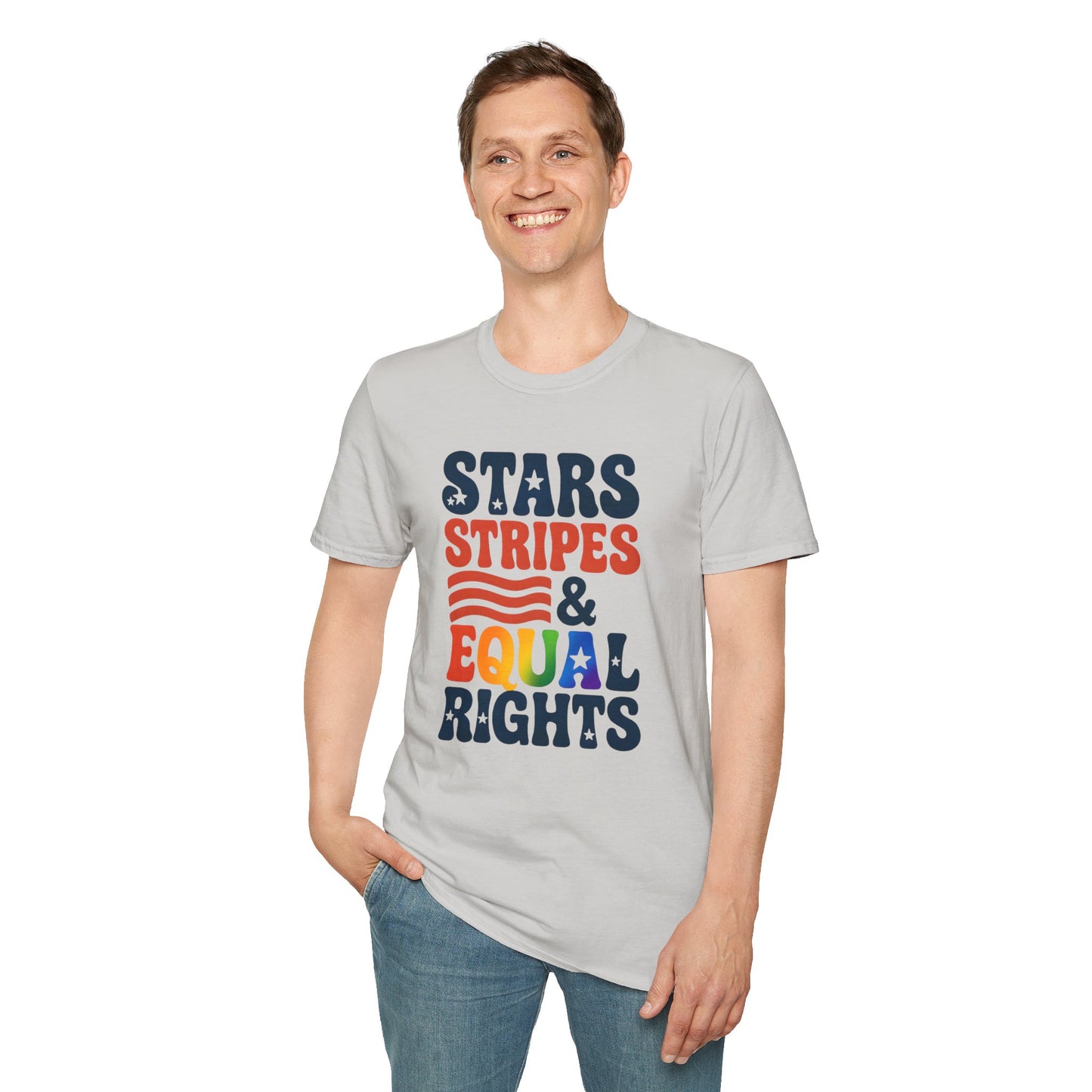 Stars Stripes and Equal Rights unisex tee, Casual protest Gift, LGBTQ tee, Unisex Softstyle Shirt,  Family Wear, gay rights