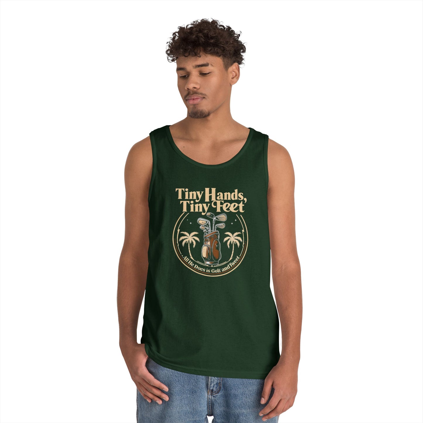 Tiny Hands Tiny Feet - All He Does is Golf and Tweet, unisex tank top, anti trump unisex tank top, protest Tank top, unisex fit