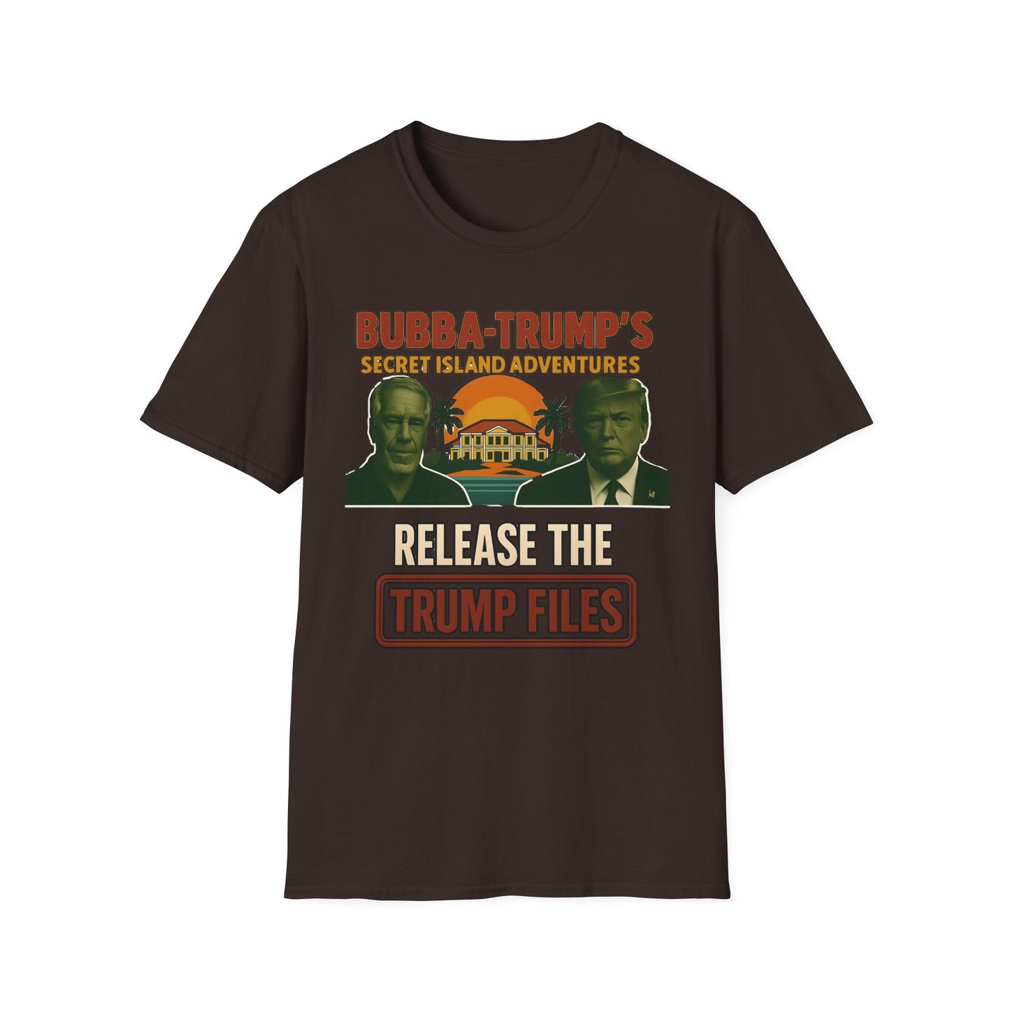 "Bubba-Trump's Secret Island Adventures: Release the Trump Files" Retro Political Tee, release ALL the Files - Un-Redacted!