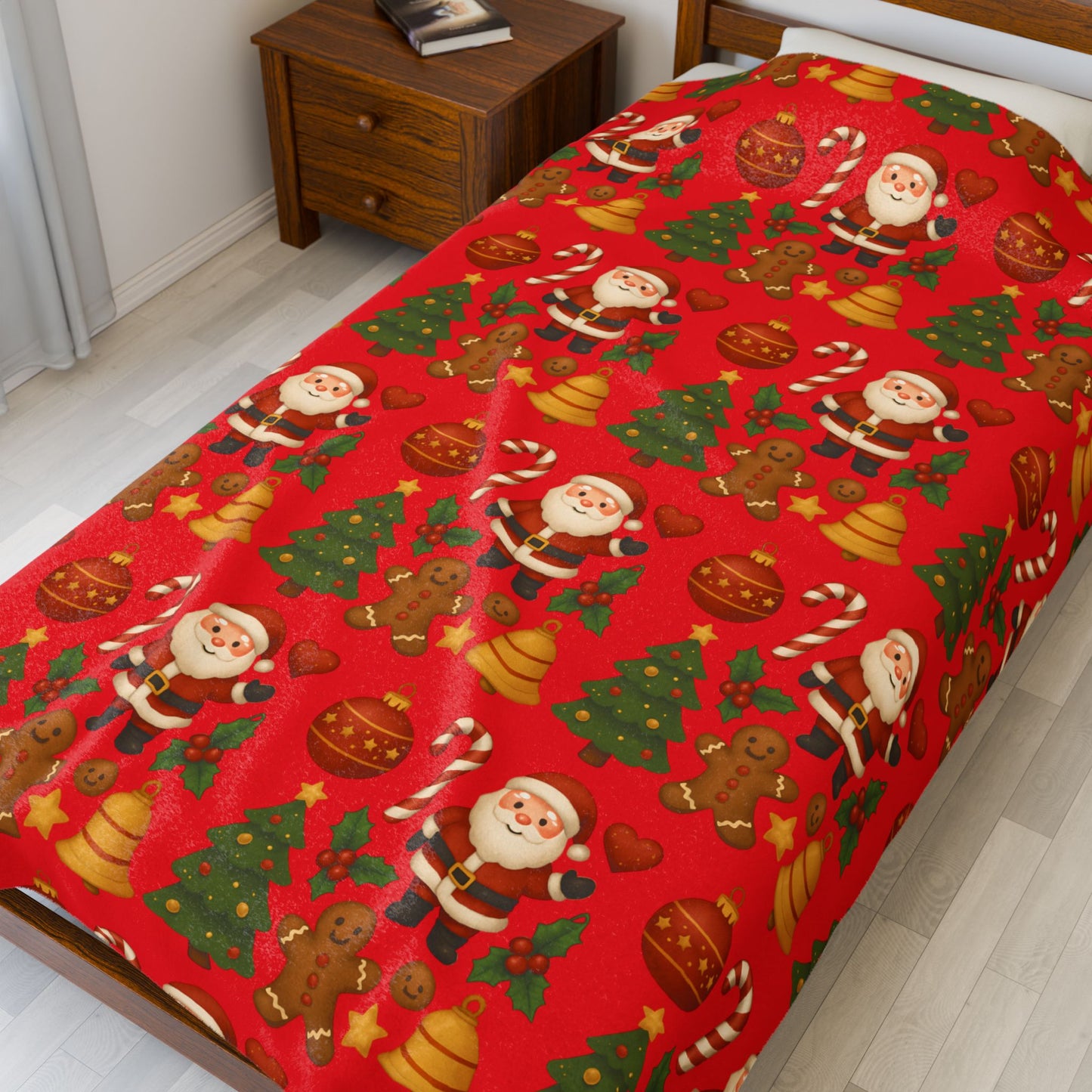 Cozy Christmas Velveteen Plush Blanket, Holiday Throw Blanket, Festive Home Decor, Snuggly Gift for Kids, Winter Ornament
