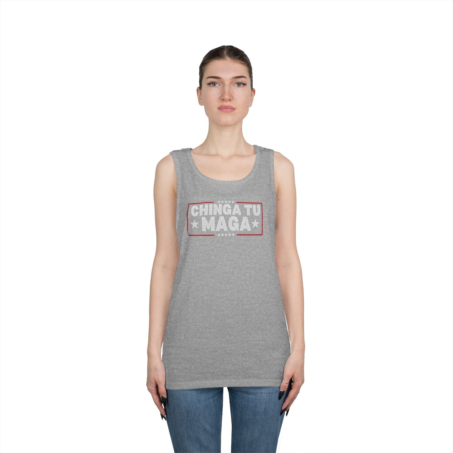 Chinga Tu Maga Tank Top | Unisex Heavy Cotton Tank | Casual Summer Wear, Funny Gift, Party Outfit, LGBTQ+ Pride Apparel, Statement Tee