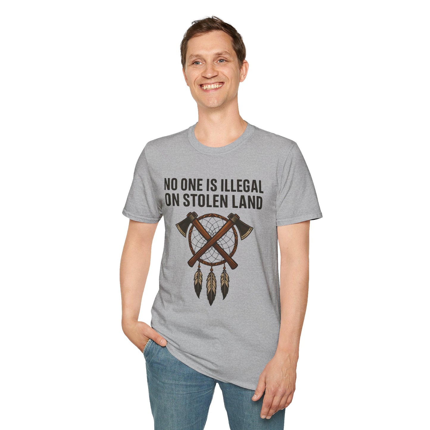 No One is illegal on Stolen Land t-shirt | Eco-Friendly Apparel, Casual Wear, Statement Tee, Social Justice Shirt, Gift Idea