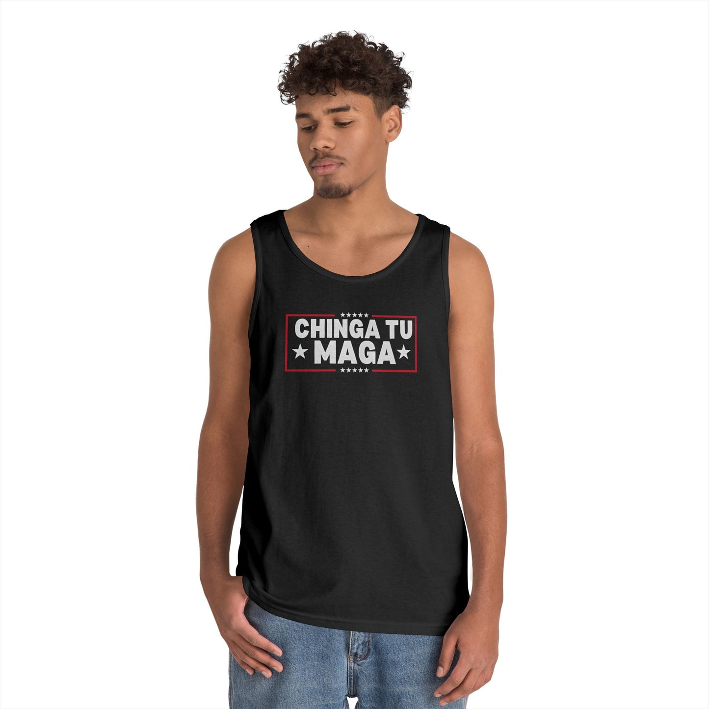 Chinga Tu Maga Tank Top | Unisex Heavy Cotton Tank | Casual Summer Wear, Funny Gift, Party Outfit, LGBTQ+ Pride Apparel, Statement Tee