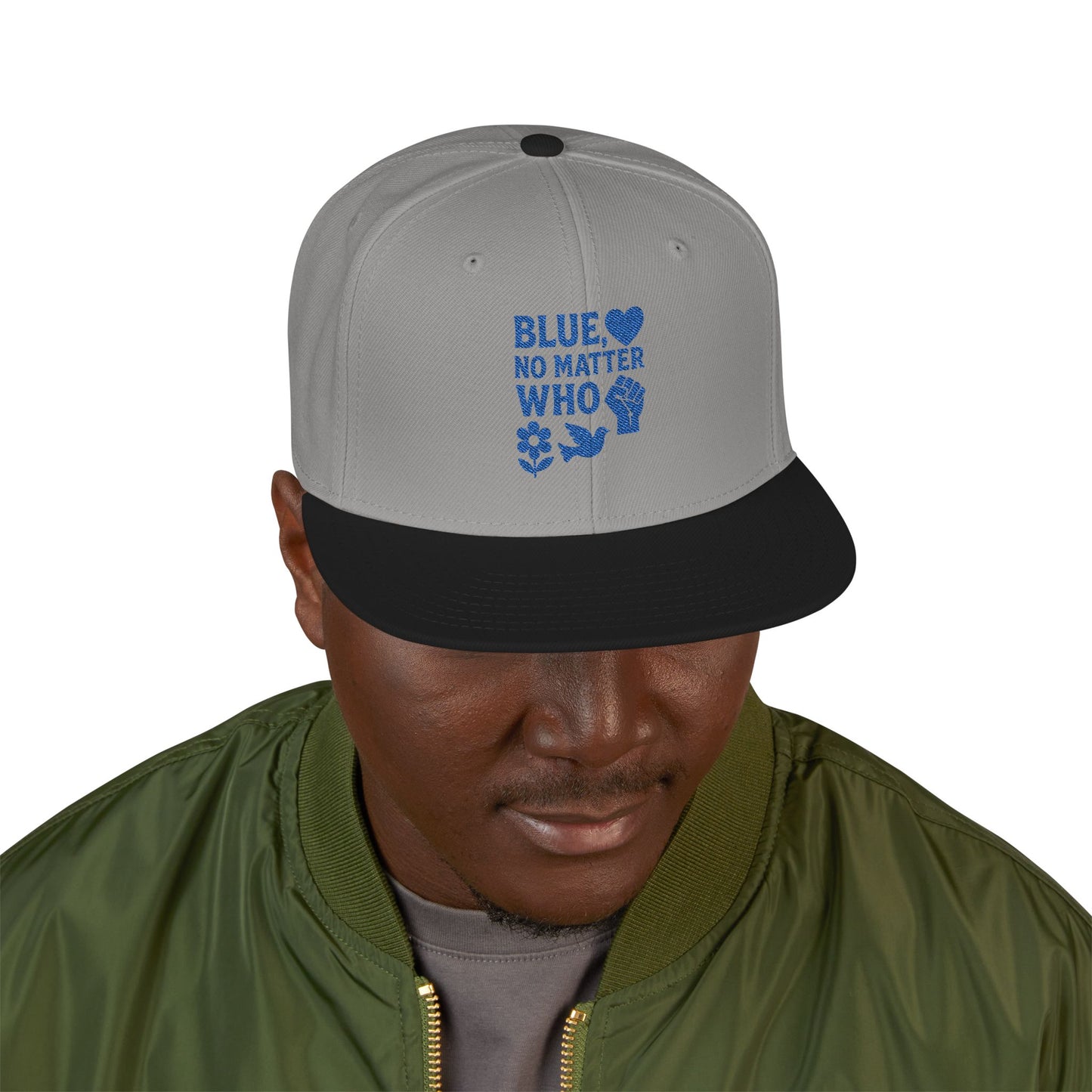 Blue, No Matter Who Cool Embroidered Snapback Hat for Trendsetters, Adjustable Cap, Gifts for Him, Streetwear Fashion, Summer Accessory, Casual Wear