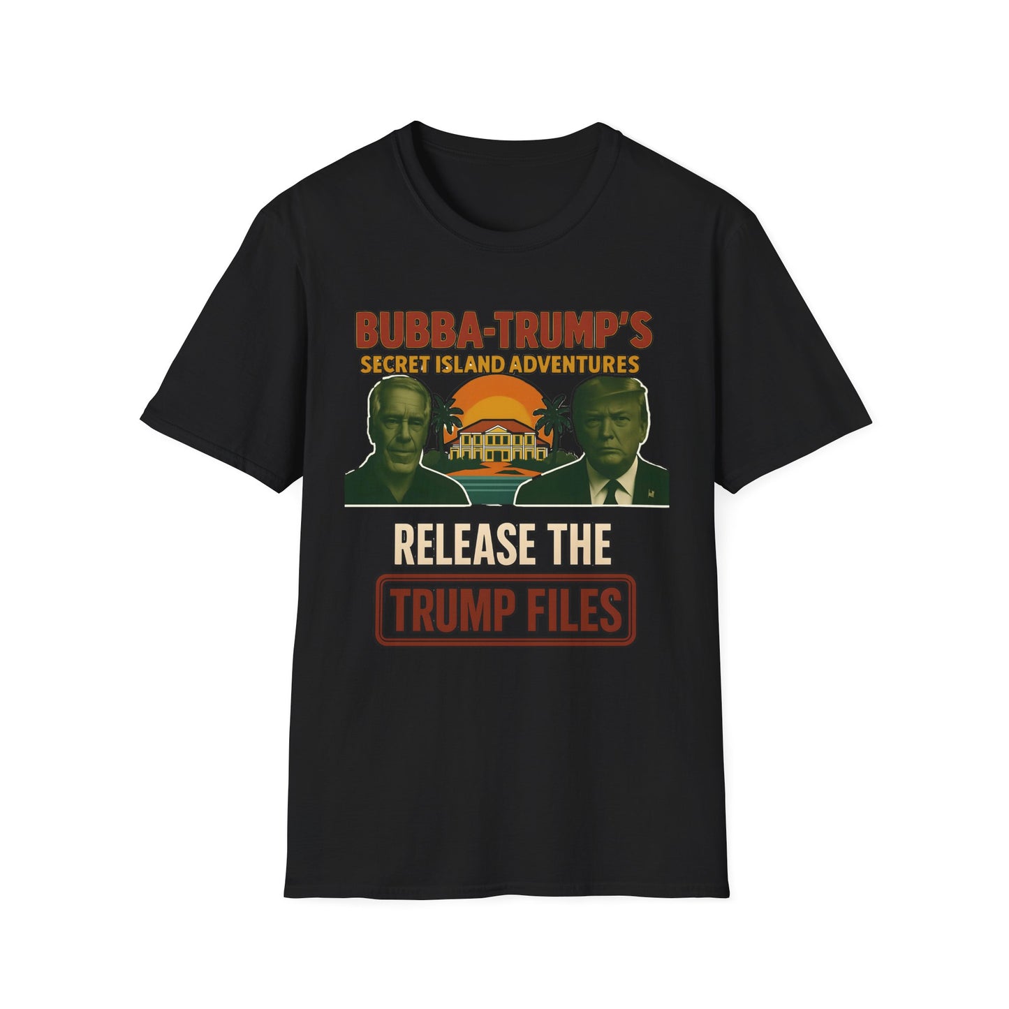 "Bubba-Trump's Secret Island Adventures: Release the Trump Files" Retro Political Tee, release ALL the Files - Un-Redacted!