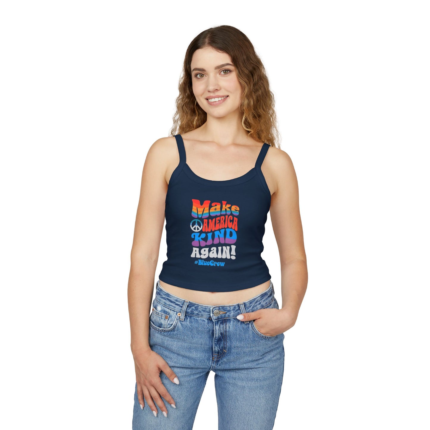 Make America Kind Again #BlueCrew Spaghetti Strap Tank Top, Blue Crew Tank top, Blue Crew Spaghetti Strap Tank Top