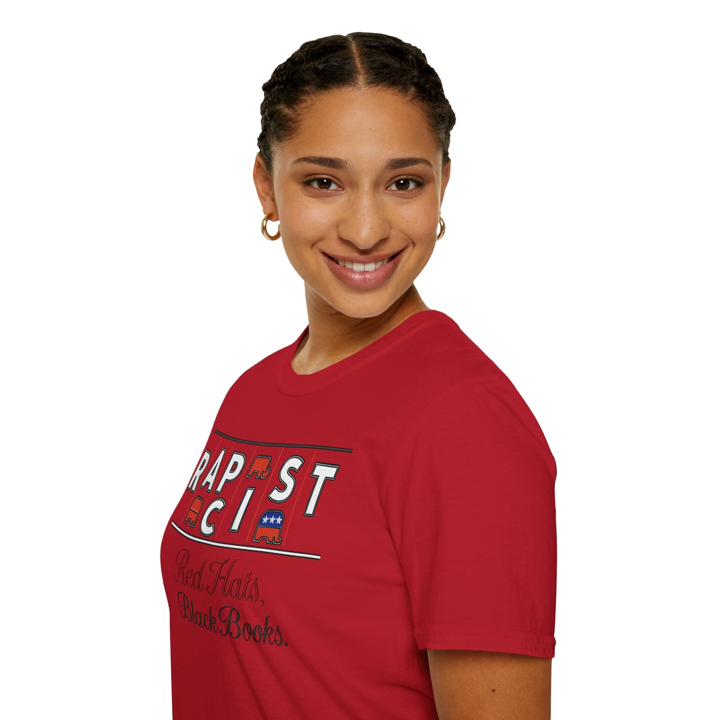 Red Hats, Black Book. Unisex Softstyle T-Shirt, Casual Tee, Statement Shirt, Political Humor, Gift for Activists, Unisex Graphic Tee