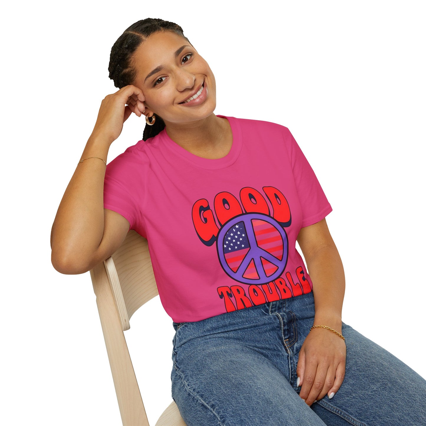 Peace & Good Trouble Unisex T-Shirt, Retro Graphic Tee, Casual Wear, Gift for Activists, July 4th Celebration Shirt