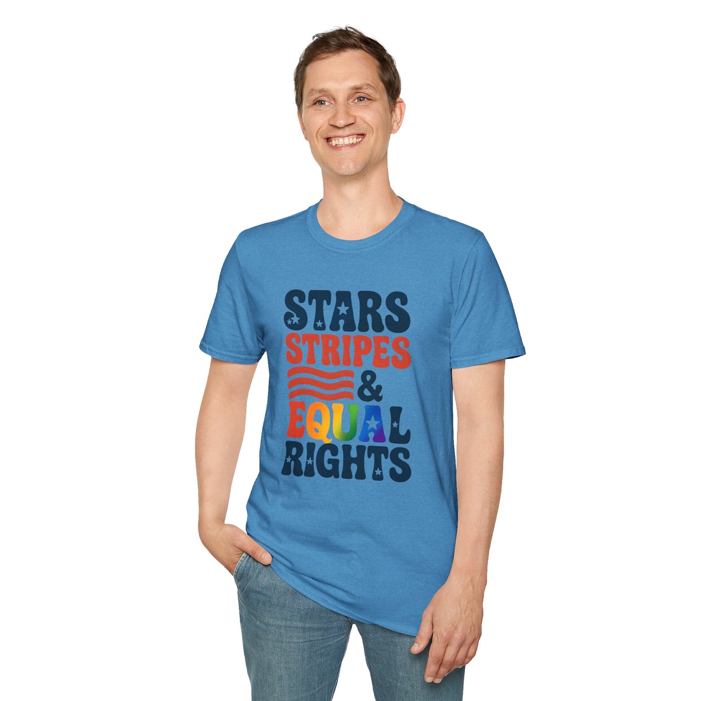 Stars Stripes and Equal Rights unisex tee, Casual protest Gift, LGBTQ tee, Unisex Softstyle Shirt,  Family Wear, gay rights