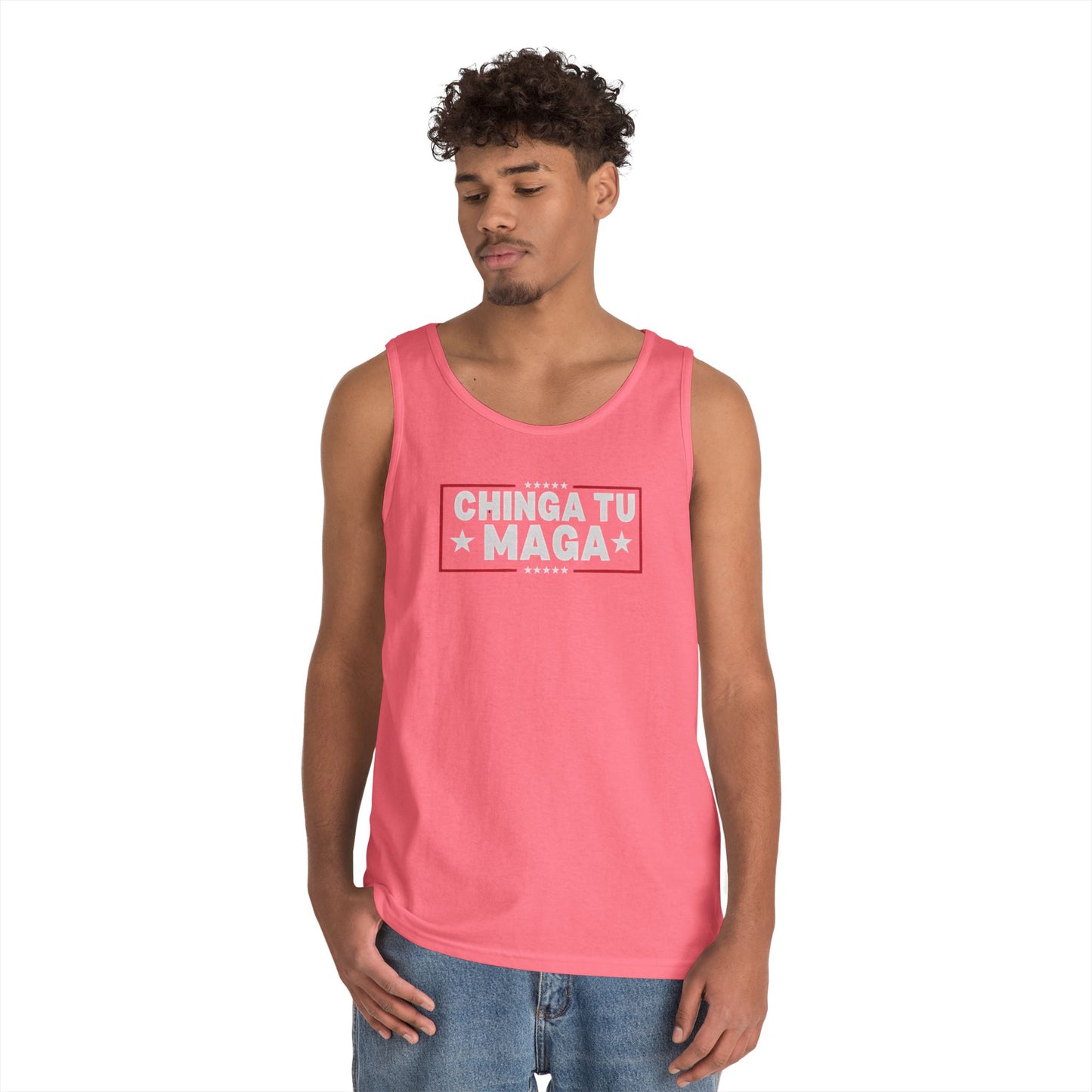 Chinga Tu Maga Tank Top | Unisex Heavy Cotton Tank | Casual Summer Wear, Funny Gift, Party Outfit, LGBTQ+ Pride Apparel, Statement Tee