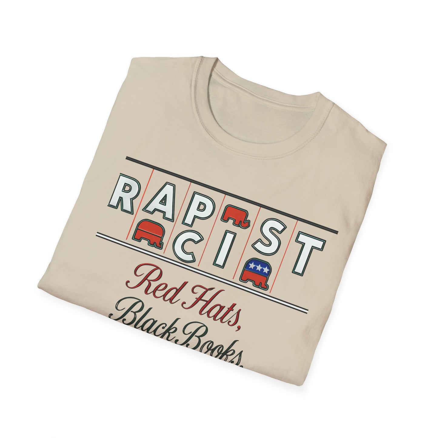 Red Hats, Black Book. Unisex Softstyle T-Shirt, Casual Tee, Statement Shirt, Political Humor, Gift for Activists, Unisex Graphic Tee